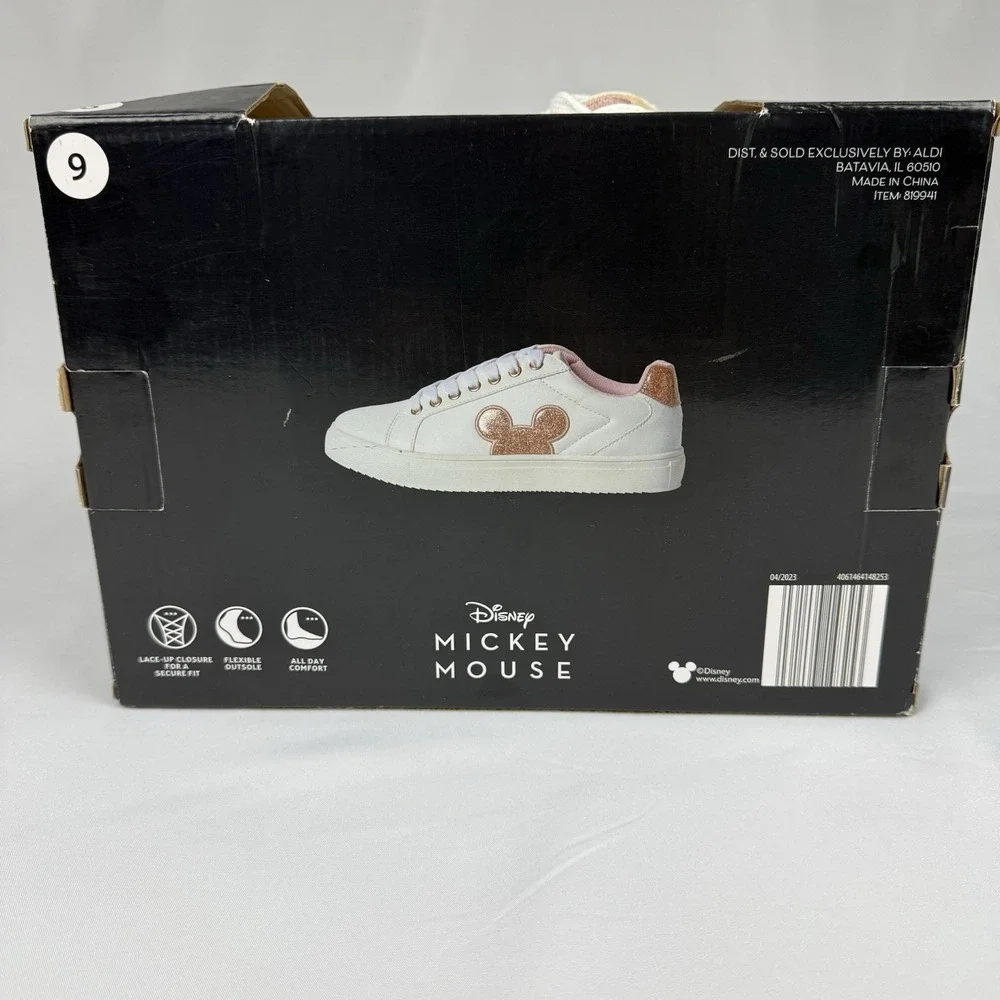 Disney White Sneakers with Rose Gold Glitter Mickey Accent
